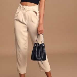 Larsen Cream High-Waisted Belted Tapered Pants